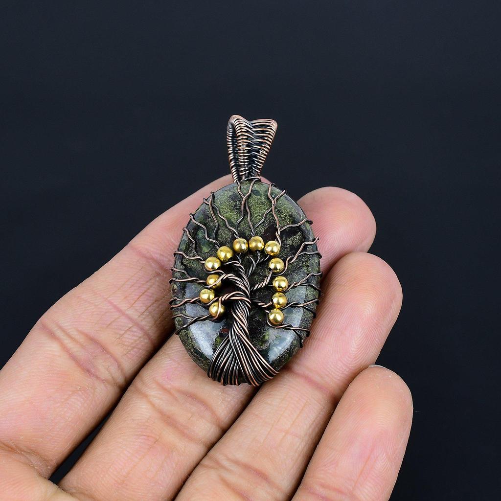 Tree Of Life Dragon Blood Jasper 999 Copper Wire Wrapped Pendant, Handmade Gemstone Pendant Jewelry, Gifts For Wife Brand New Pendant