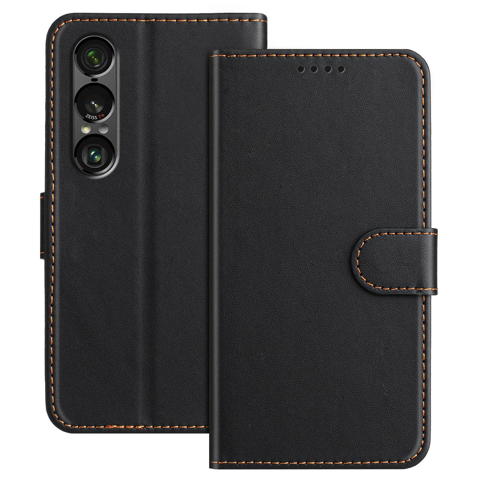 

Кожаный чехол-кошелек с подставкой для Sony Xperia 1 VII, однотонный, противоударный чехол для телефона Black