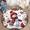 Cozy Snowman & Bird Christmas Rug, 2D Flat Non-Slip Mat for Indoor Outdoor, Soft Polyester Holiday Home Accent