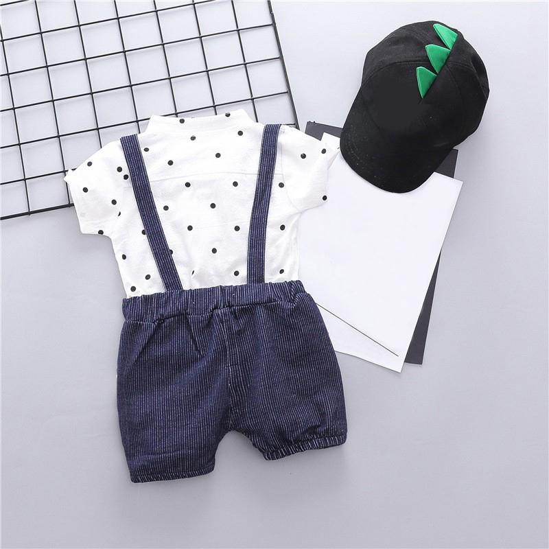 Letné chlapčenské topy s krátkym rukávom s bodkovanou potlačou Košele+šortky s remienkom Bežné oblečenie Súpravy