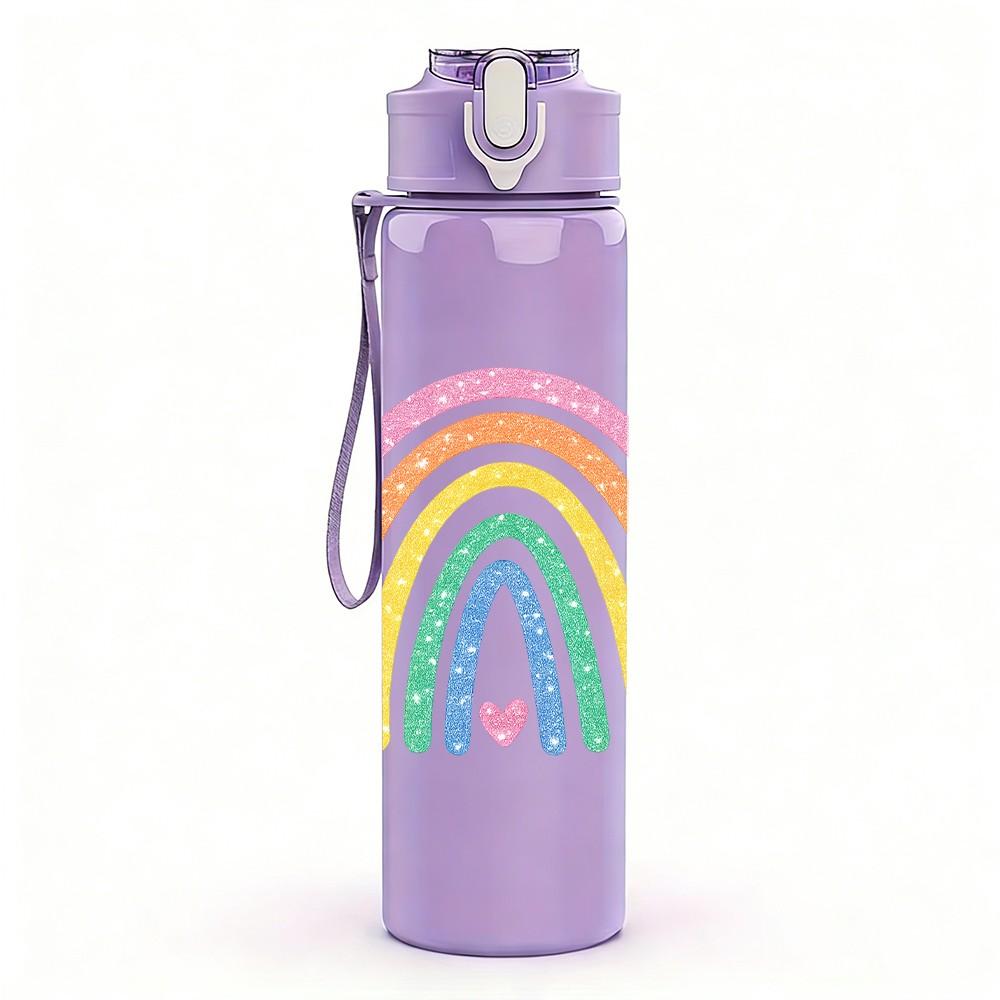 1PC Soft Pastel Rainbow Sky Print 750ml Color Plastic Sports Water Bottle Leakproof Flip Straw Lid Suitable for Sports Office Home Use