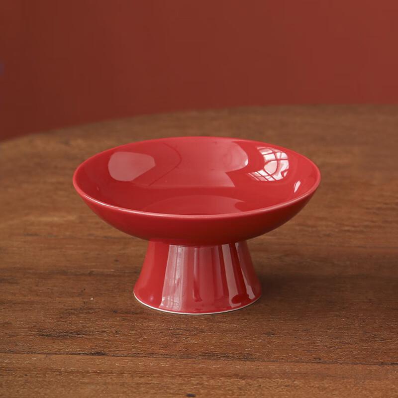 Wedding Ceramic Red High-Footed Fruit Plate