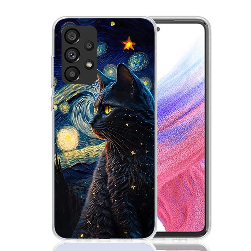 Black Cat Cartoon Cute Phone Case For Samsung Galaxy A13 A14 A15 A16 A53 A54 A55 A56 A33 A34 A35 A36 A23 A24 A25 A26 A05S A04S A