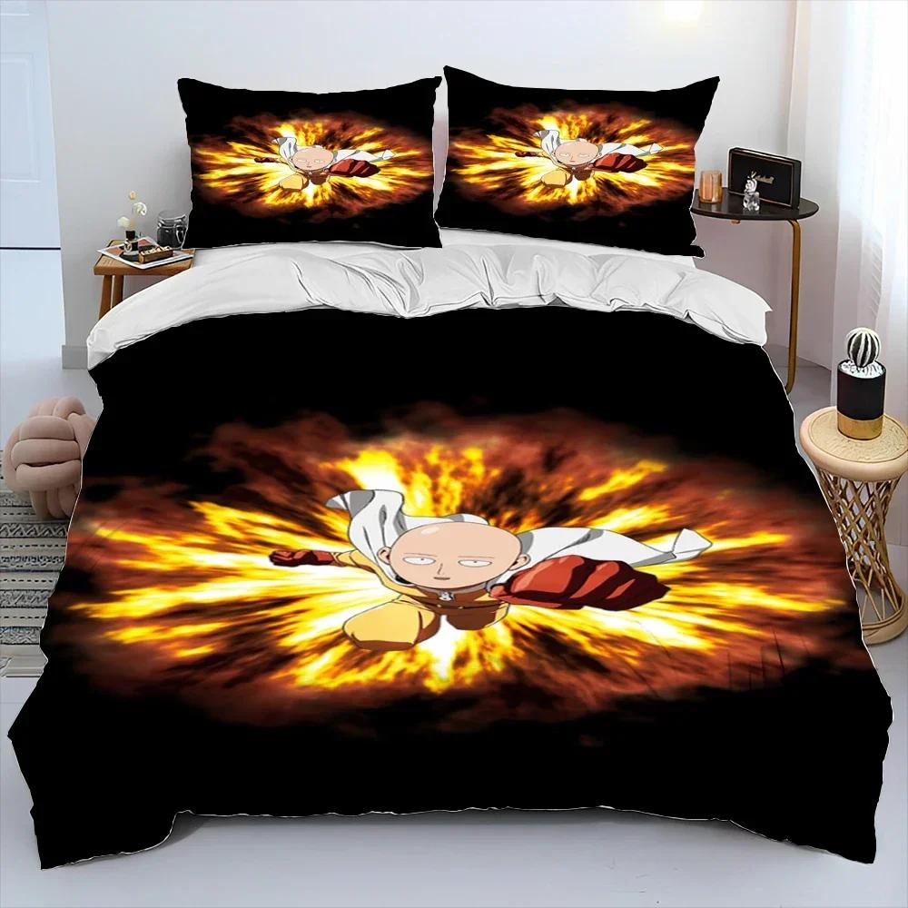 Lyxigt Nytt 3D-tryck ONE PUNCH MAN, Anime Tecknad Serie Täcke Sängklädesset, Påslakan Sängset Quiltöverdrag Örngott Sängklädesset