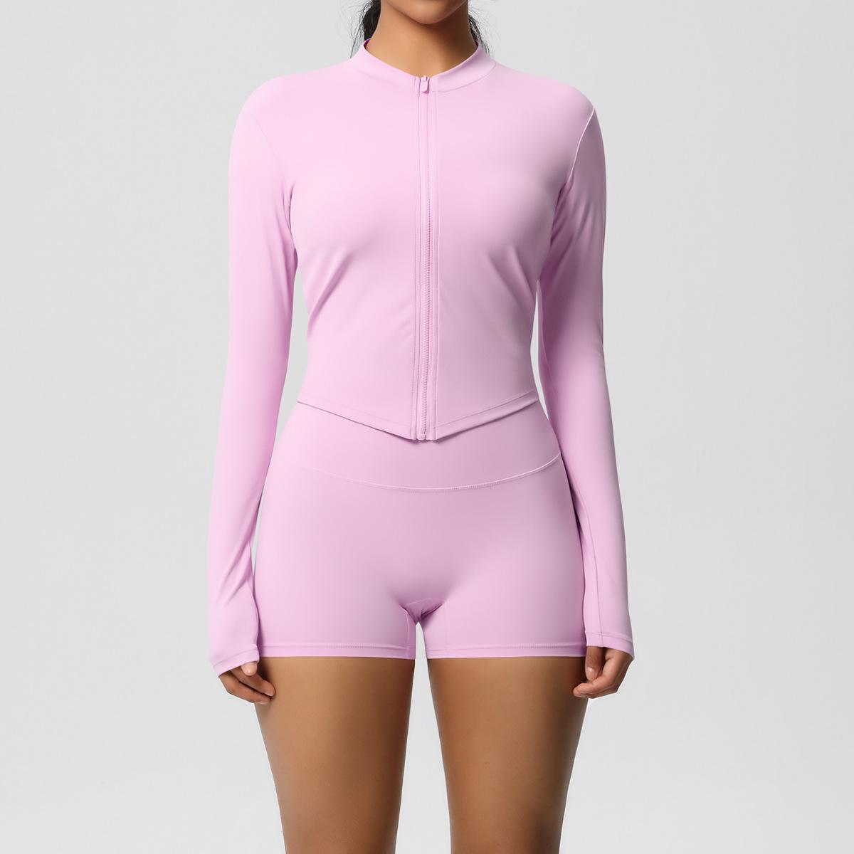 

Nessaj Женские спортивные шорты на молнии для бега, обтягивающие, однотонные, с длинным рукавом, для фитнеса, дышащие, для йоги XL розовый