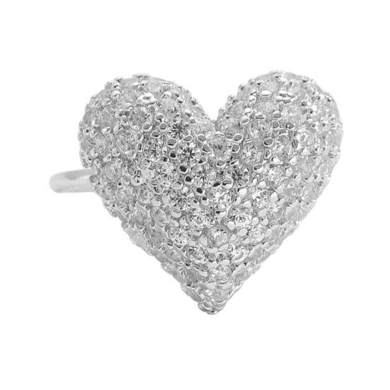 Ear Clip Sparkling Cubic Zirconia Inlaid Heart Design Non-Pierced C-Shaped Clip-On Earring Adjustable Lightweight Earring