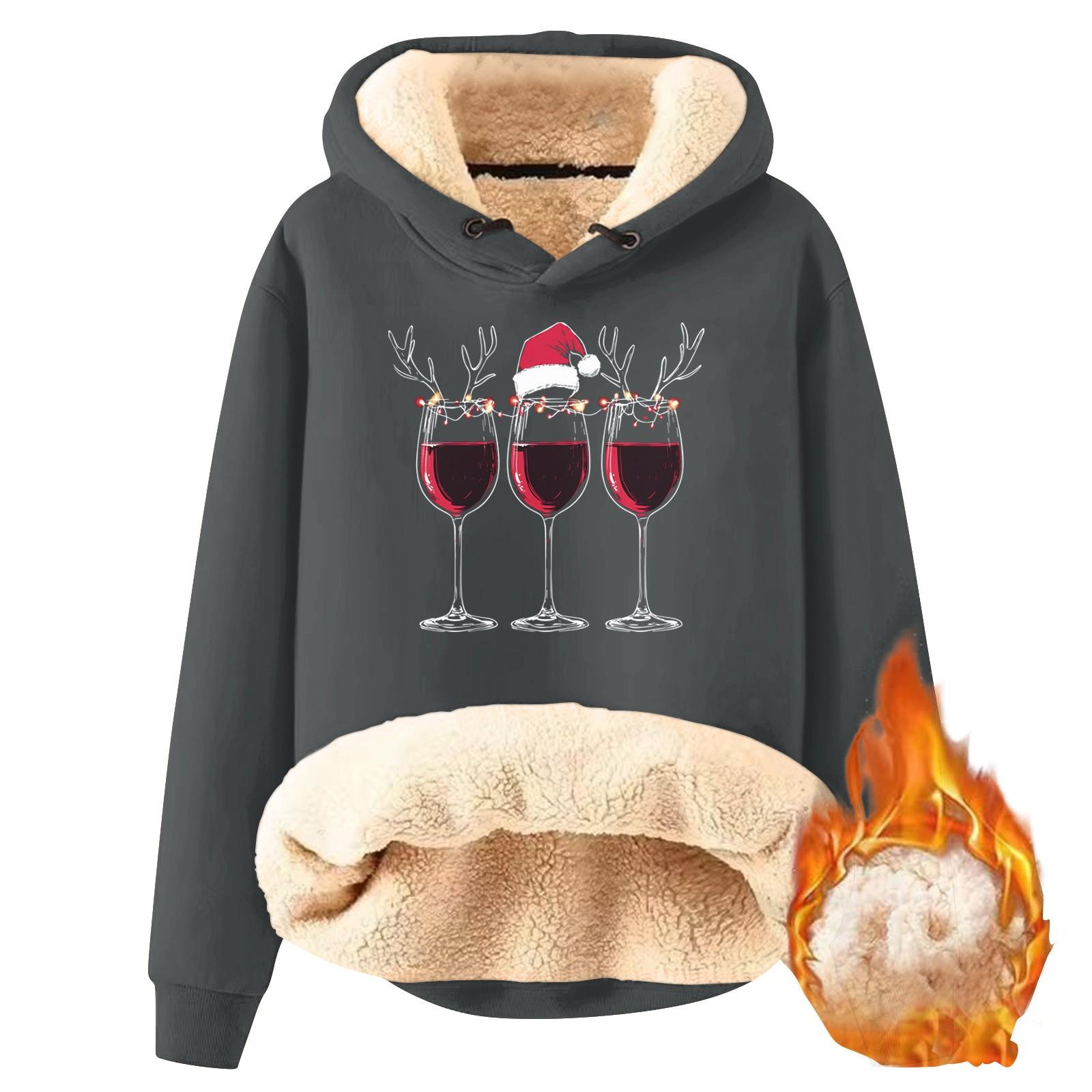 

Женский модный флисовый теплый свободный свитер с капюшоном и рождественским принтом L