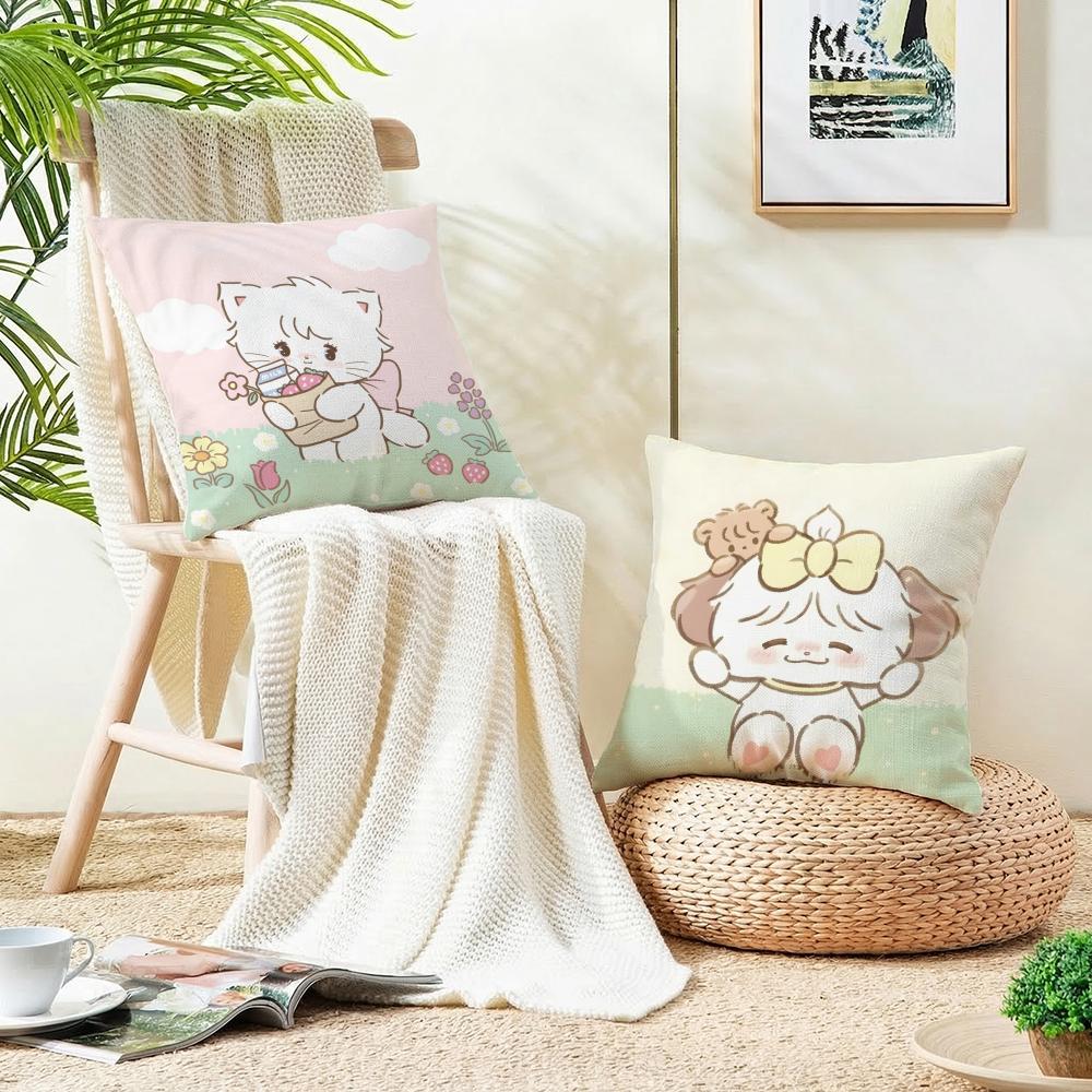 Cute MmikkoS Cushion Cover Breathable and skinfriendly linen pillowcase square removable and washable cushion