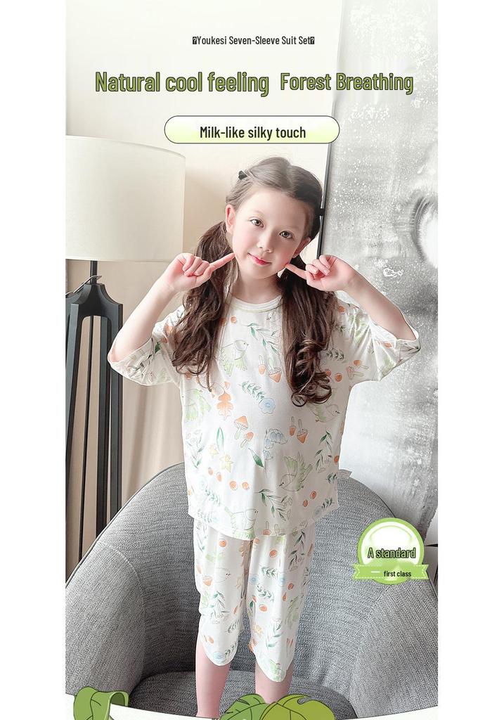 Youkesi Mädchen Klimatisierte Sommer-Pyjamasets, Alter 3-15, Größe 80-160cm, Set mit 3/4-Ärmel und Hose