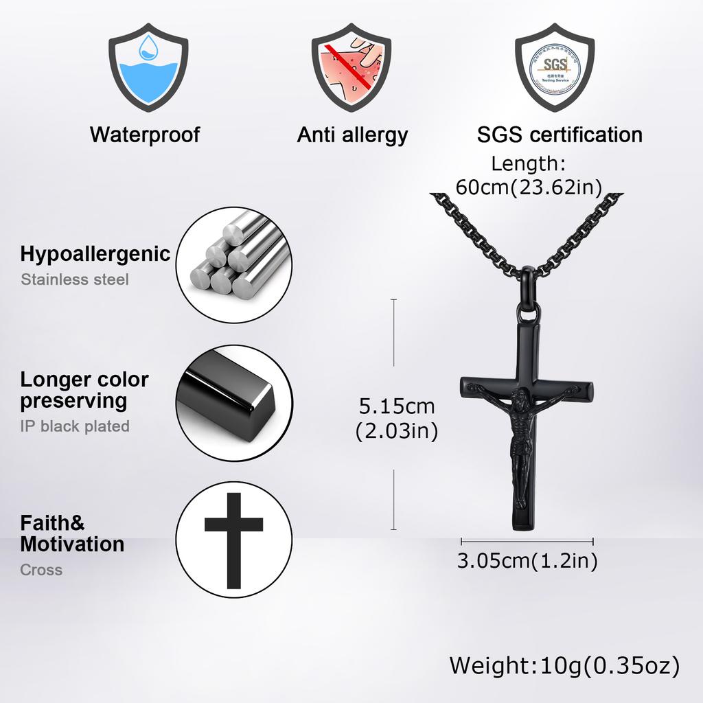 Stainless Steel Jesus Cross Pendant Necklace Fashion Gold Silver Color Christian Necklace Religion Prayer Faith Jewelry for Men