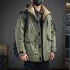 Men's 2025 Winter Mid-Length White Duck Down Parka: Multi-Pocket Outdoor Workwear Jacket
