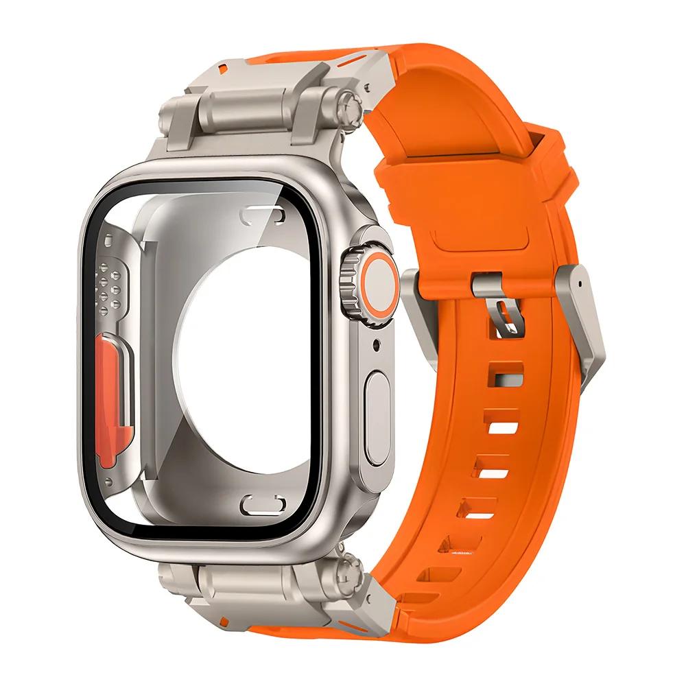 Silicone strap+protective case compatible for Apple Watch Ultra2 49mm 44mm 45mm 41mm 40mm for IWatch series 9 8 7 6 SE 5 4 3 2 1