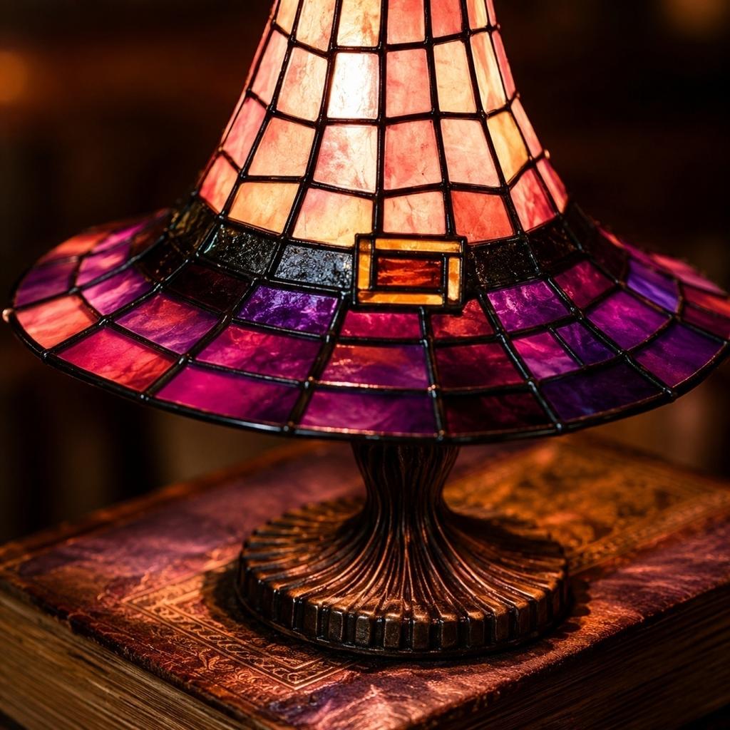 18cm Decorative Witch Hat Table Lamp with Stained Glass Style Shade and USB Plug for Indoor Seasonal Ambience Lighting