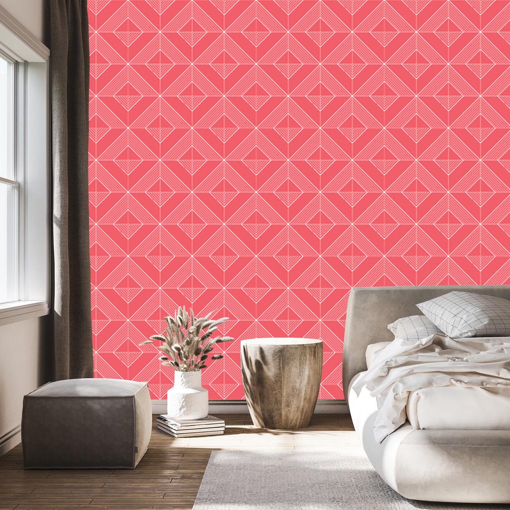 Wallpaper Geometric rhombuses coral, mountain coral 50x1000