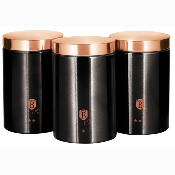 Set De 3 Boîtes De Cuisine En Acier Inoxydable Robuste, Ø11 X 17,8 Cm Design Berlinger Haus Black Rose Noir / Or Rose 57562