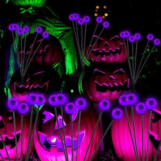 2Pcs LED Solar Scary Eyeball Swaying Lights Realistic 3D Design