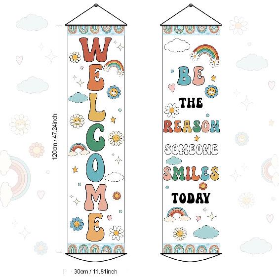 2pcs Boho Rainbow Welcome Banner Classroom Door Decorations Back To School Banner Positive Motivational Colorful Classroom Supplies for Teachers