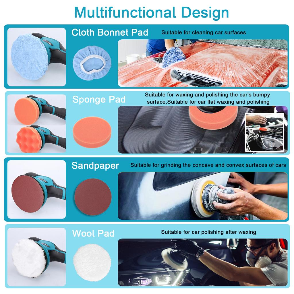 Cordless Eccentric Car Polisher 8 Gears of Speeds Adjustable Electric Auto Polishing Machine