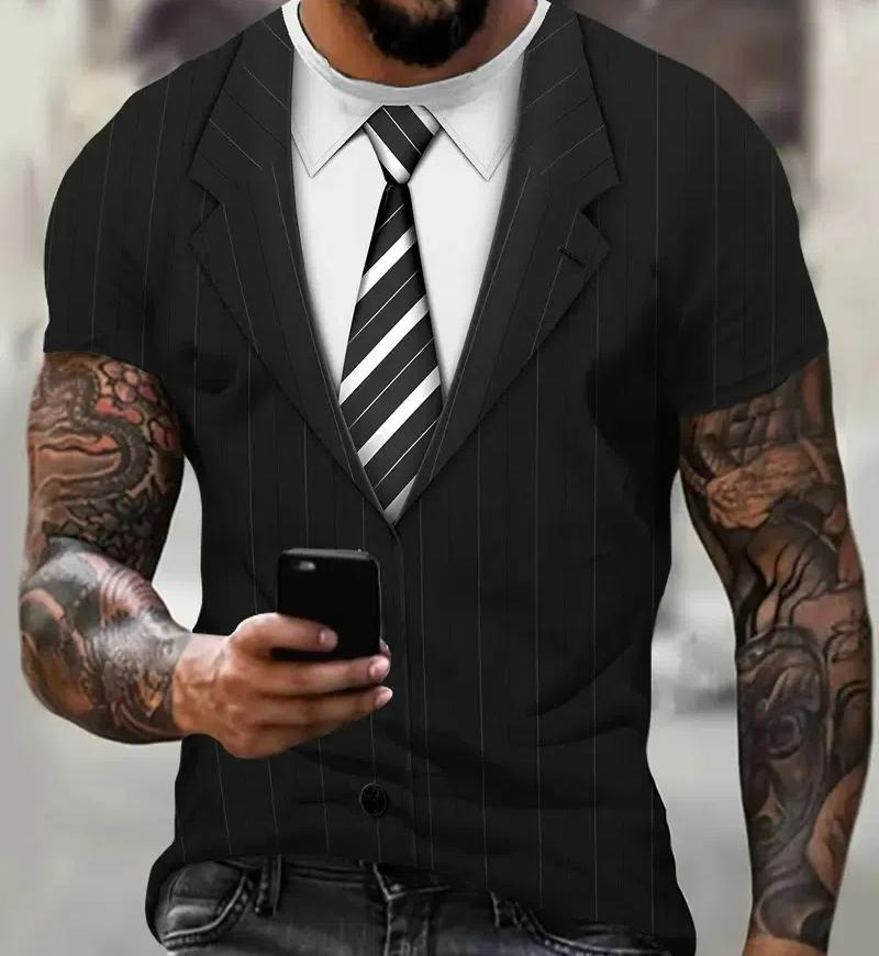 T-shirt for Kids Casual Suit Tie Print T-Shirt Short Sleeve Tops Tees Boy's Cosplay Party Tees Girl Clothing