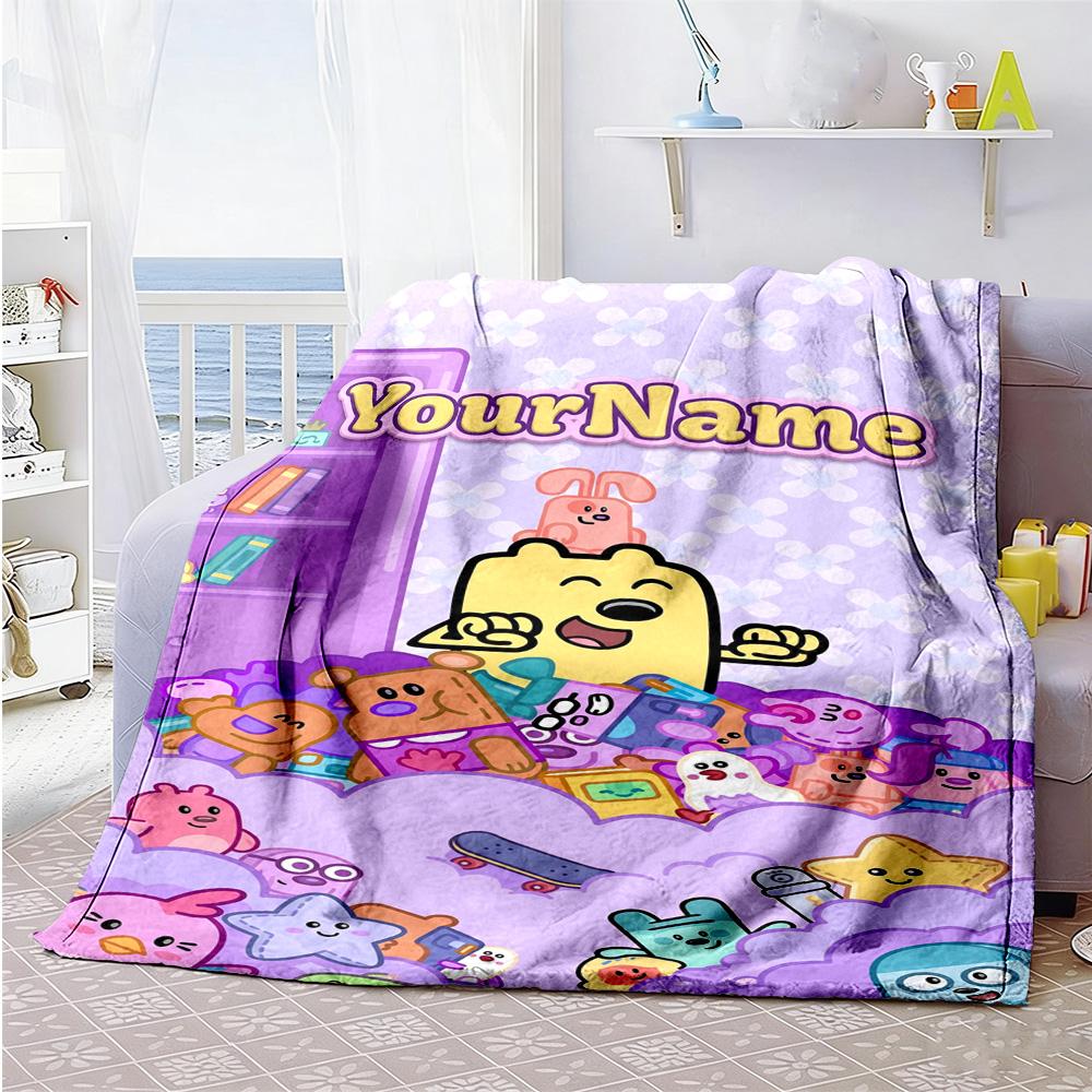 Wow! Wow! Wubbzy Personalized Text Blanket Multi-purpose Customizable Blanket Durable Comfort for Office Chair Livingroom Living Room Bed