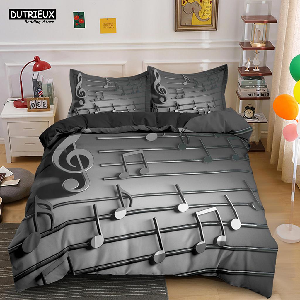 Musical Note Bedding Set 2/3pcs Music Theme Quilt Cover King/Queen Size With Pillowcase Fashionable Psychedelic Soft Duvet Cover
