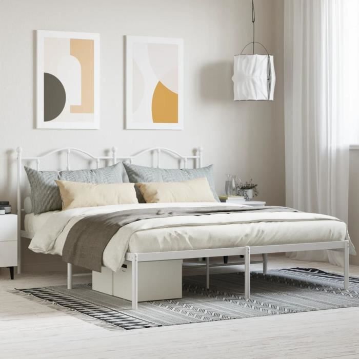 VidaXL Cadre de lit métal avec tête de lit blanc 183x213 cm 353493