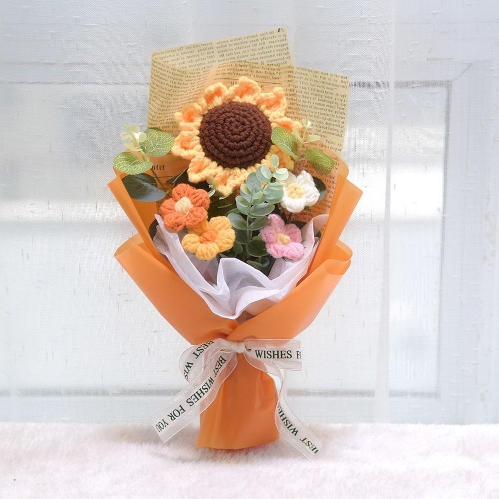 Crochet Knitted Flowers Bouquet Artificial Flowers Bouquet Arrangement Crochet Bouquet Handmade Handmade Sunflower Mothers Day