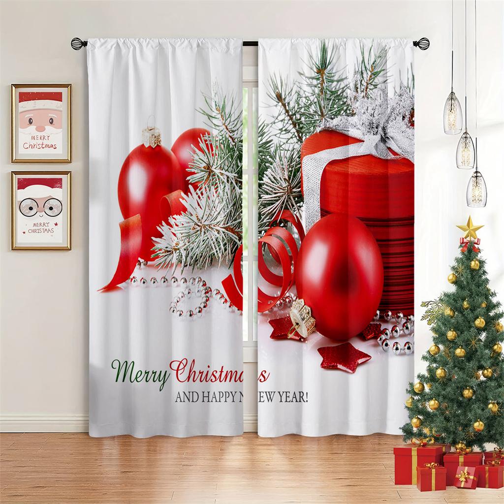 Christmas Holiday Decor Curtains Blue Bells Red Santa Bedroom Kids Room Decor Living Room Kitchen Window Decor Curtains 2 Panels