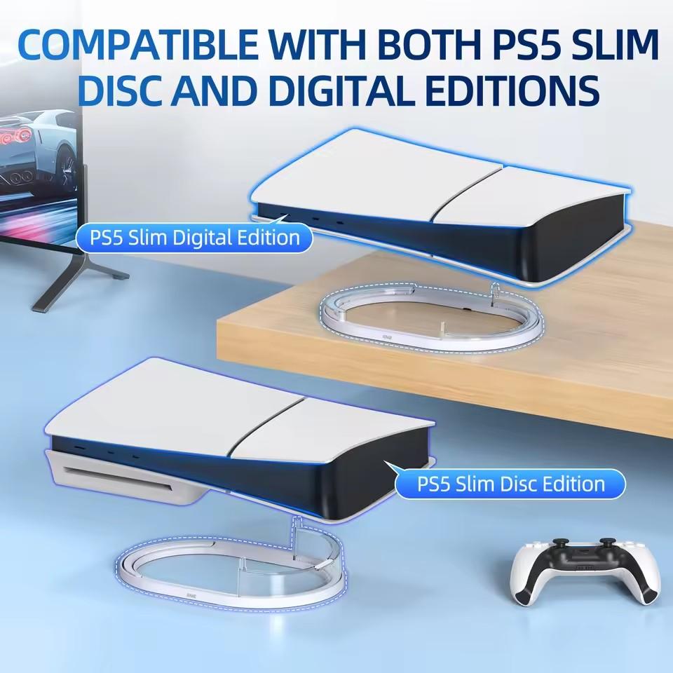 Horizontal Stand Compatible for Sony PS5 Slim Console for Disc&Digital Edition Easy Installation Anti-Slip Anti-Drop Dock