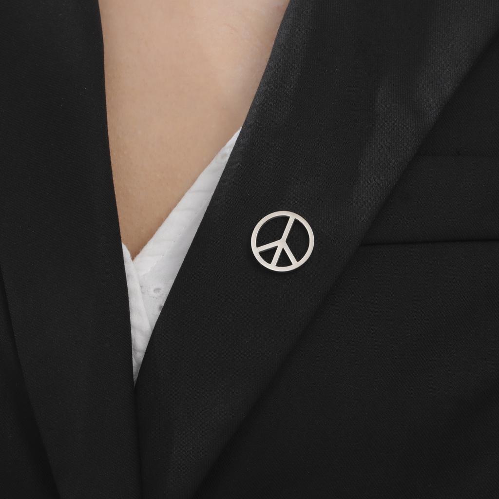 Teamer Peace Symbol Brooch For Men Women Stainless Steel Suit Badge Lapel Pin Pacifism Against War Accessories Gift