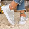 Women Gold Sliver Sneakers Spring Autumn New Women Fashion Lace-up Soft PU Leather Board Shoes Ladies Casual Shoes