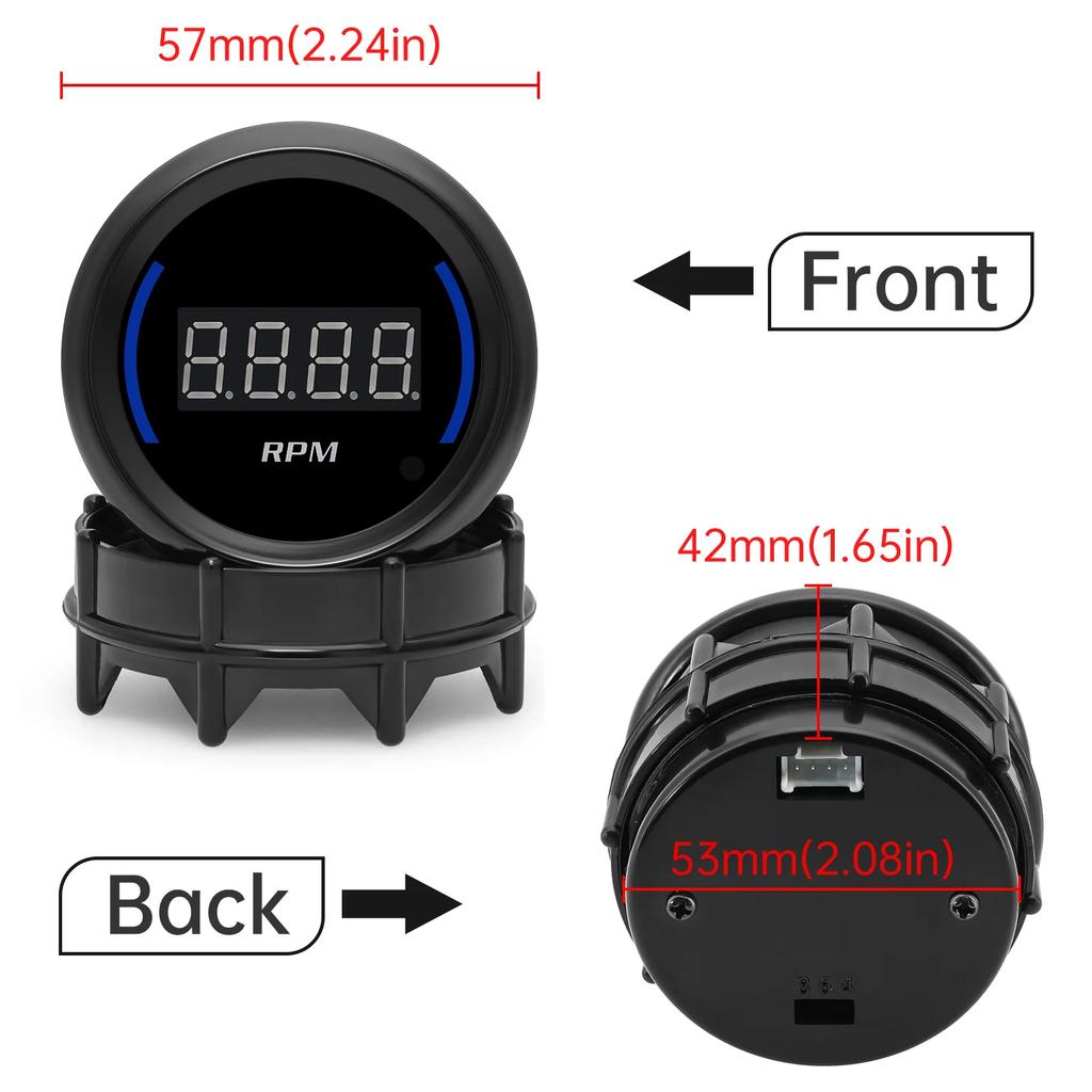 52mm Car Digital Water Temp Oil Pressure Tachometer Oil Temp Turbo Boost Kpa Gauge Voltmeter EXT Meter Gauge Blue Ambient Light