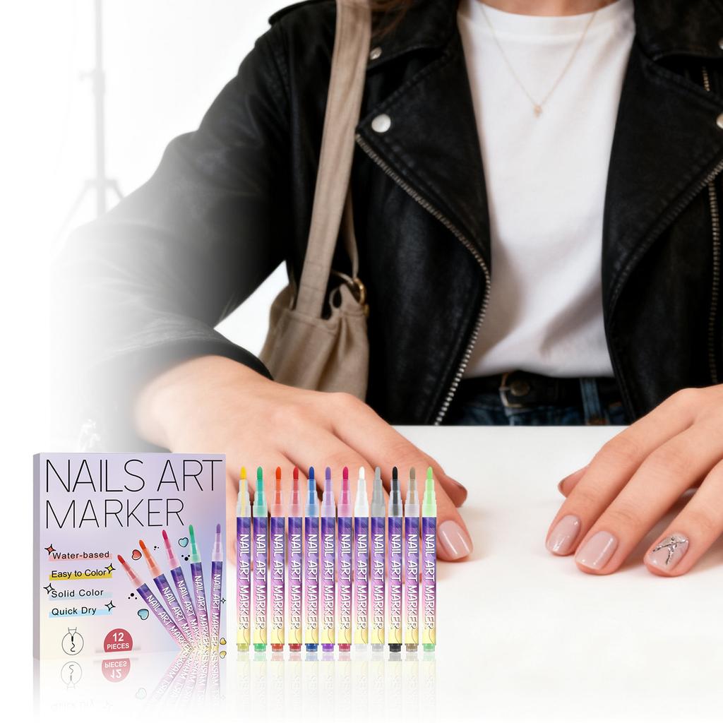 12Pcs Nail Art Pens With Fine Tips Long Lasting Vibrant Colors For Diy Manicure Design Easy To Use For Beginners