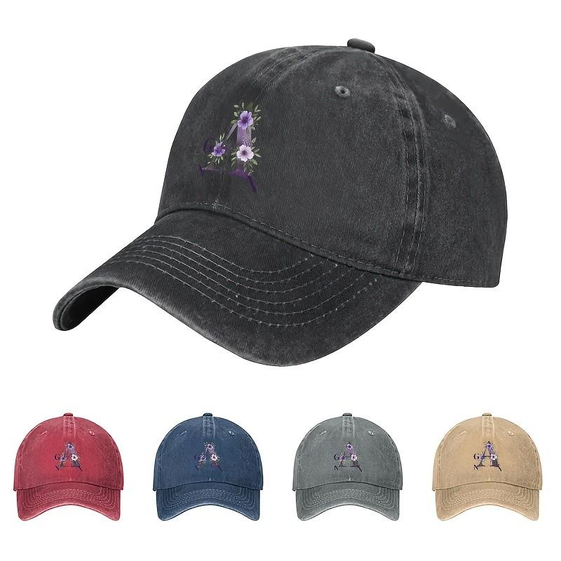 Floral Monogram A Baseball Cap Washed Denim Adjustable Casual Summer Sun Hat for Unisex