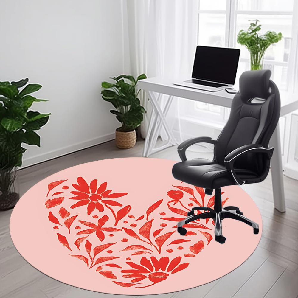 1pc Floral Heart Office Round Area Rug, Mat Suitable For Office, Under Office Chairs Bedroom Living Room Home Decor, Room Deco