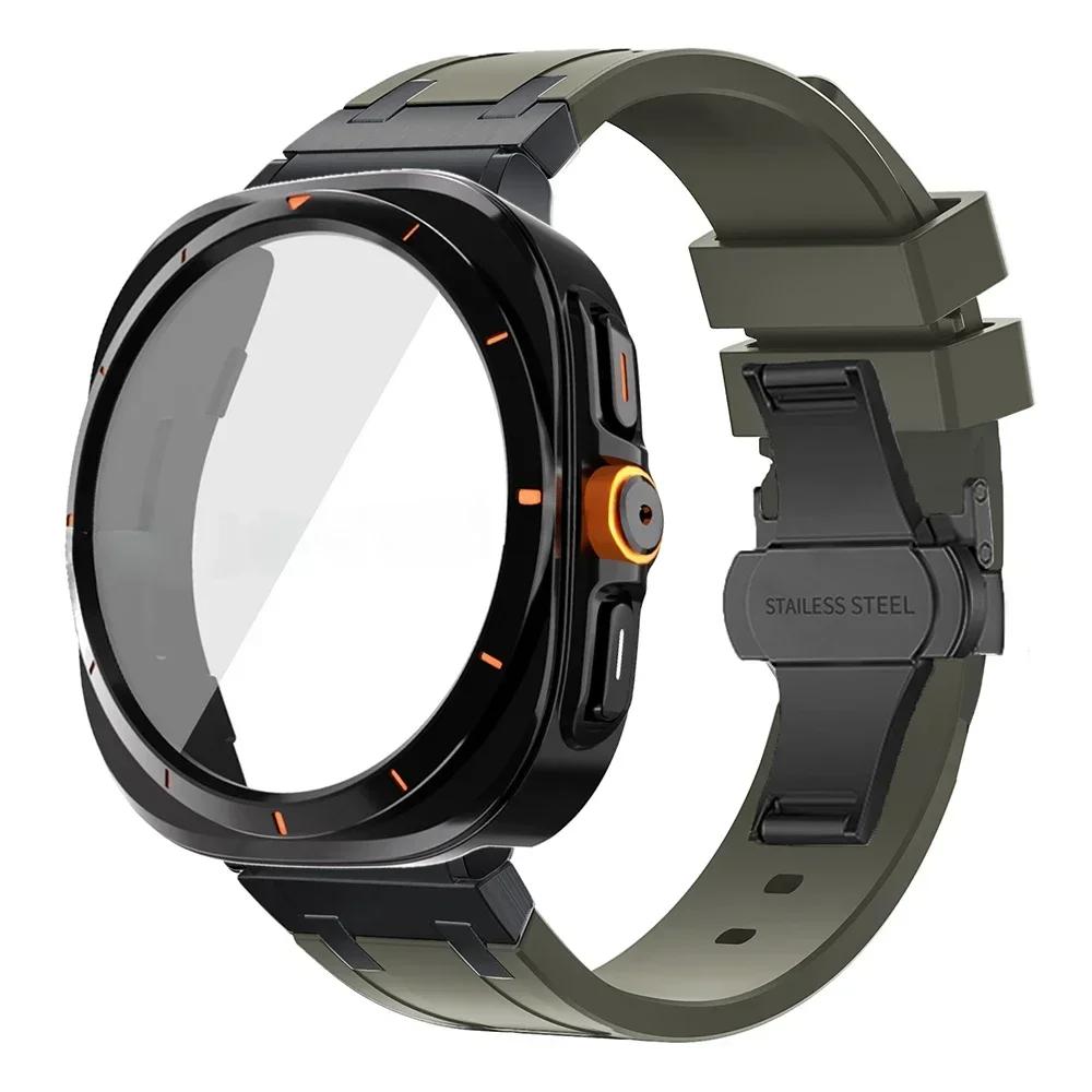 Luxury Silicone Strap+Plastic Case for Samsung Galaxy 7 6 44mm 40mm Sport Men Band for GALAXY Watch 7 6 Change To Ultra Bracelet