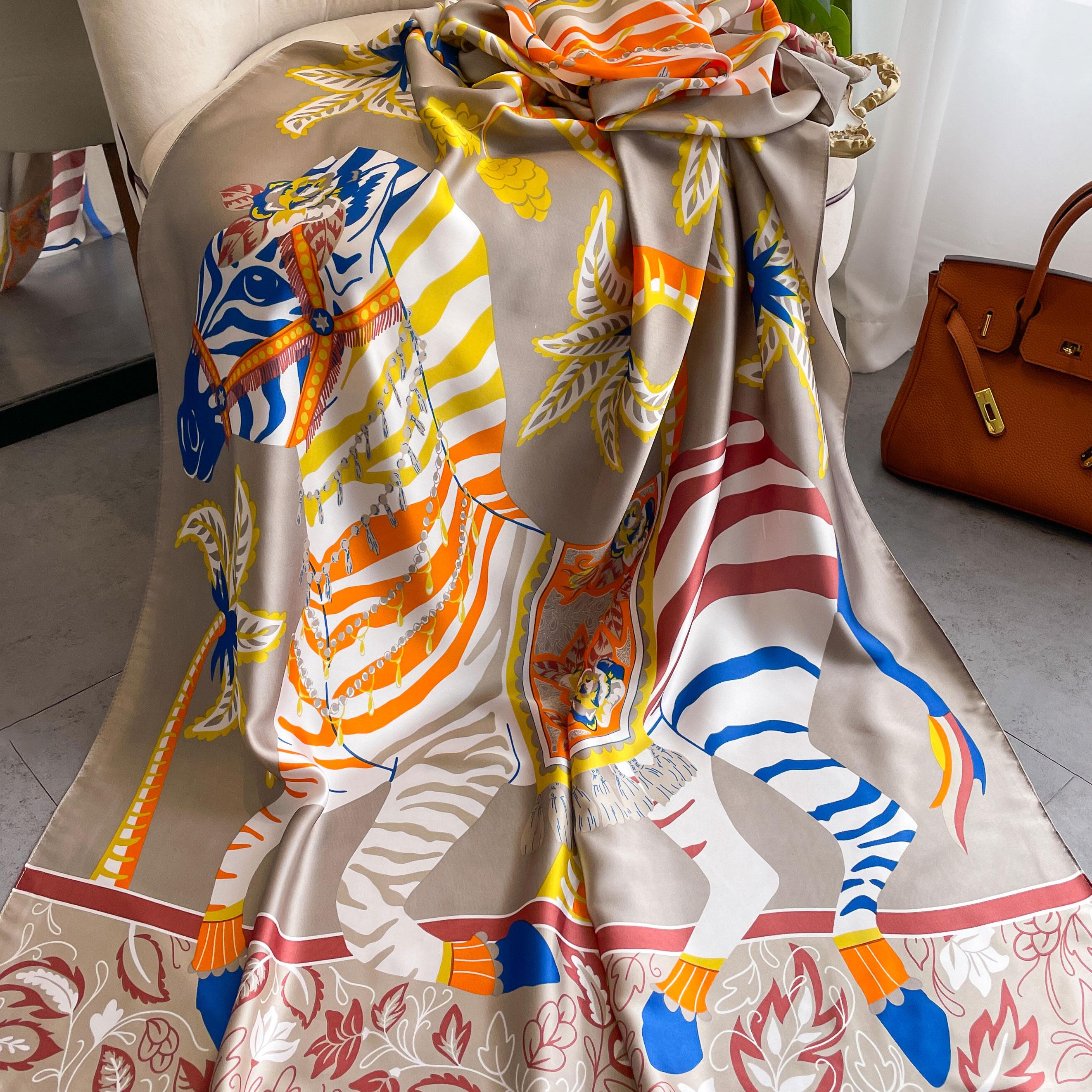 

Style 180*90CM Fashion Dustproof Big Bandanna Popular Satin Finish Silk Shawls Scarves Luxury Print Sunscreen Beach Towel помаранчевий