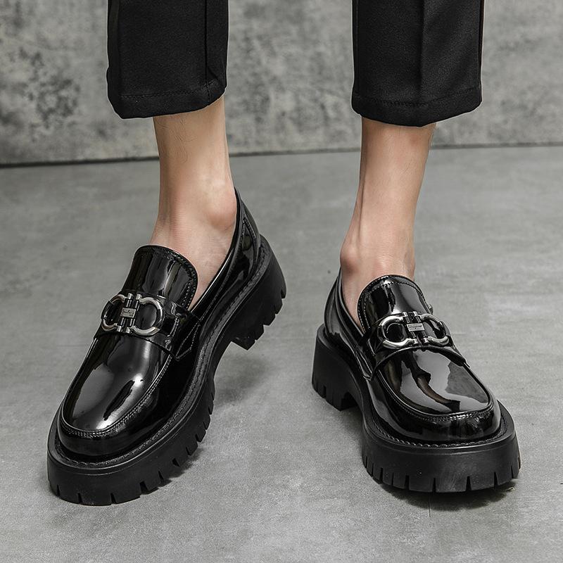 Men's Shoes Autumn and Winter Platform Leather Shoes Men's Foreign Trade Men's Loafers Japanese Glossy One-pedal Business Small Leather Shoes