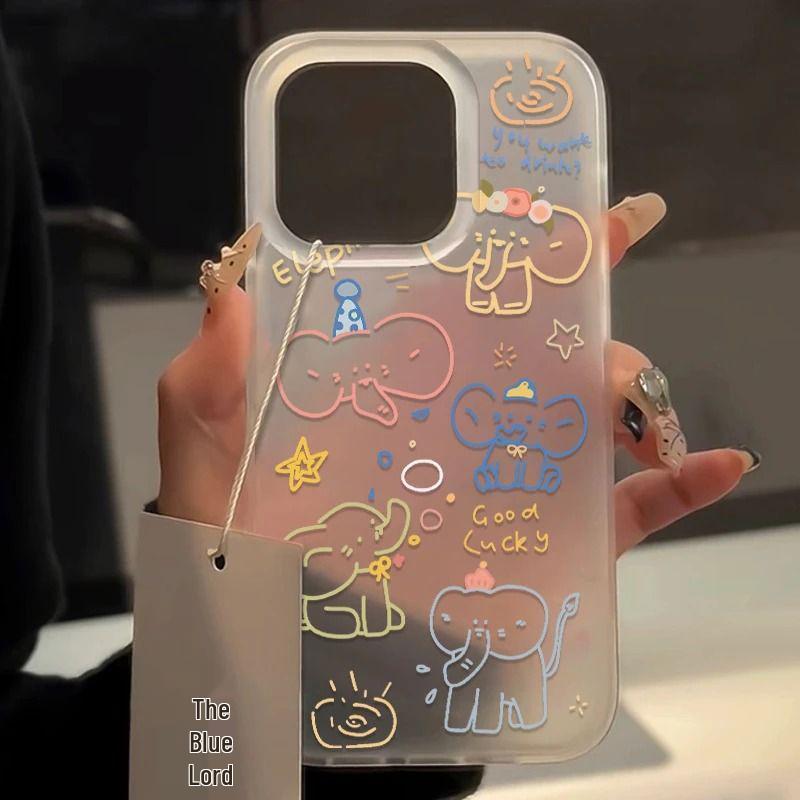 Kolorowe etui na nici Słoń dla iPhone 12-17 Pro Max: Matowe, Zabawne i Miękkie Wzornictwo z Funkcją Dużego Otworu