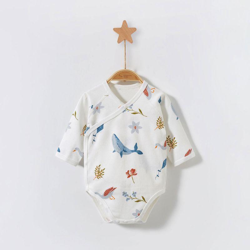 100% Pure Cotton Spring and Summer Class a Newborn One-Piece Baby Pure Cotton Seamless Monk-Style Clothing Infant One-Piece Romper Whale Short Climb 66