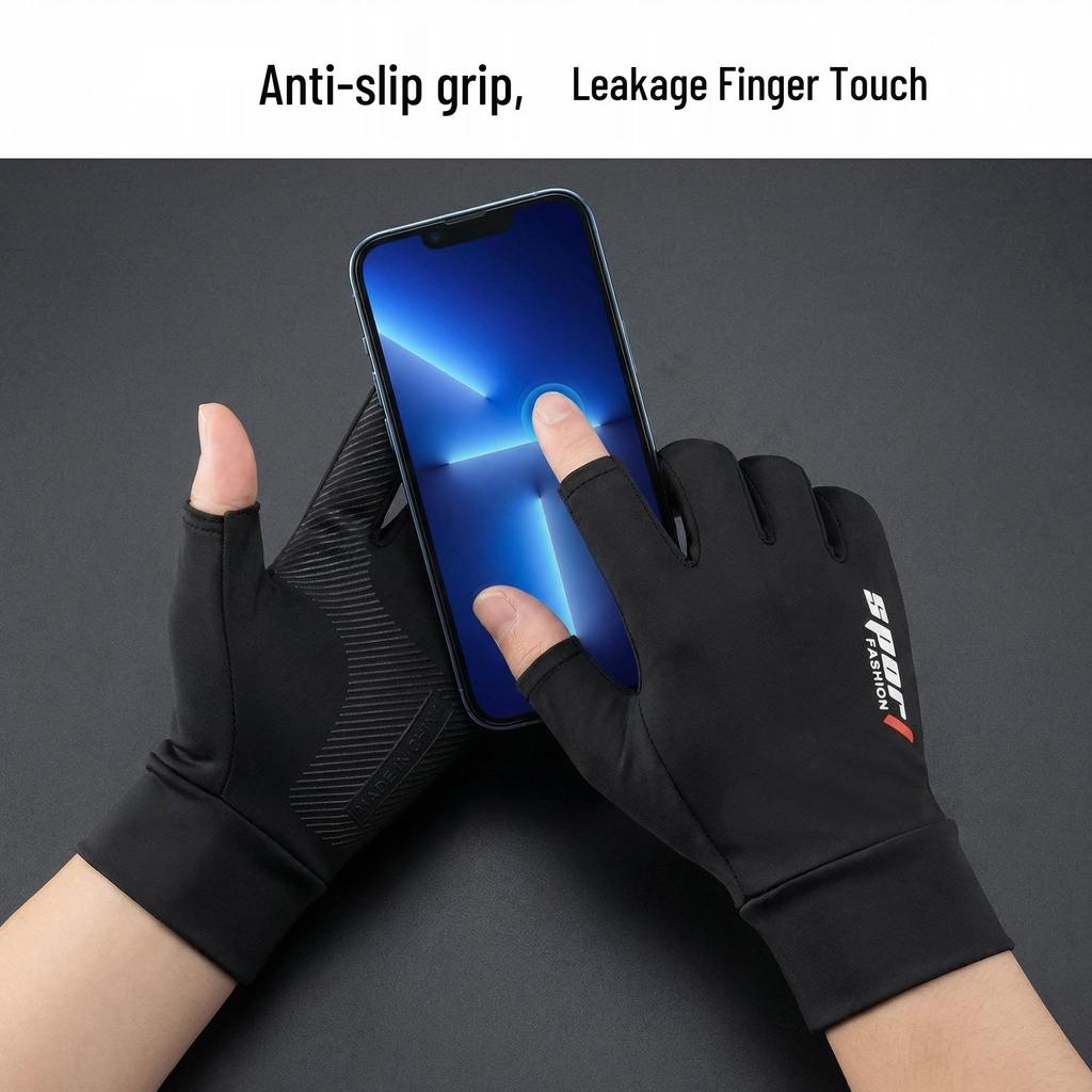 Men's Summer Ice Silk Non-slip Sun Gloves for Driving, Cycling, Takeaway & Fishing - 2.5 Finger Exposed & Full Finger Options