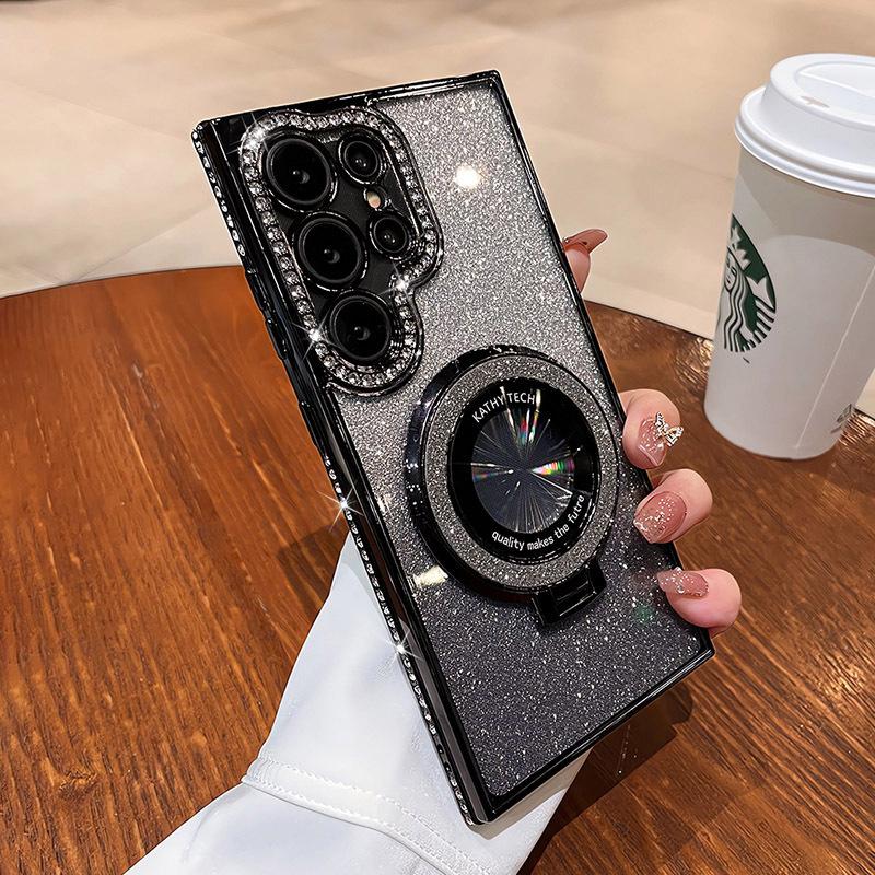 Smooth Powder Magnetic Suction Bracket Suitable for Samsung S25ultra Mobile Phone Case S24 Electroplated Advanced Lens Full Inclusive Anti Fall