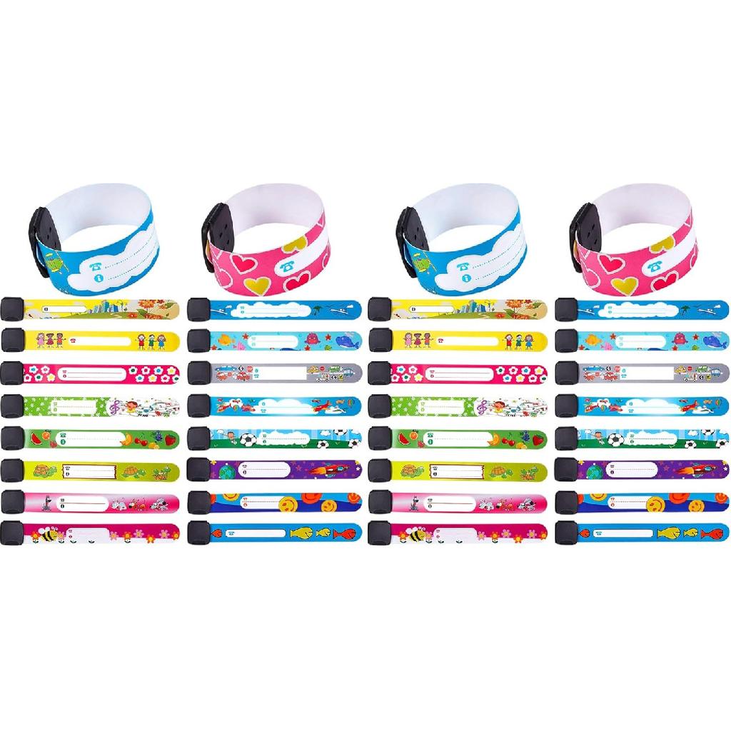 36 Pieces Child Safety ID Wristband Anti Lost ID Children Wristband Reble Identification Bracelets Adjustable Waterproof ID Band for Boys and Girls