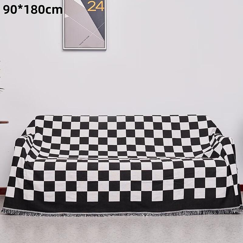 

OEING Reversible Black & White Plaid Sofa Throw Blanket 90x180cm