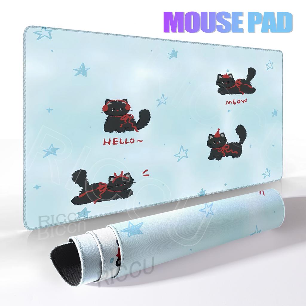 Large Cute Black Cat Mouse Pad E-sport Computer Keyboard Pad Mouse Mat Natural Rubber Anti-Slip Office Desk Pad Gift for Friend