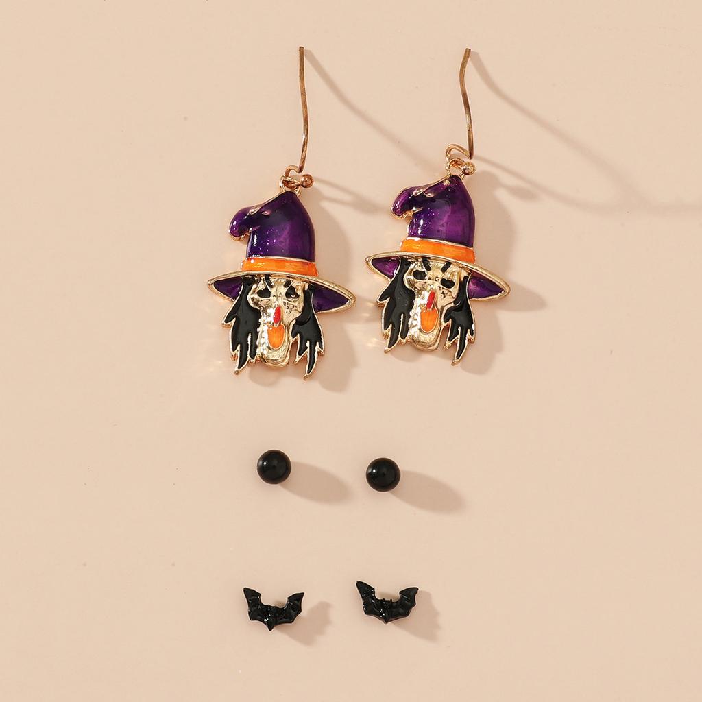 3pcs Set Retro Exaggerated Pumpkin Spider Ghost Skull Stud Earrings for Women Halloween Party Cartoon Cute Witch Jewelry Sets