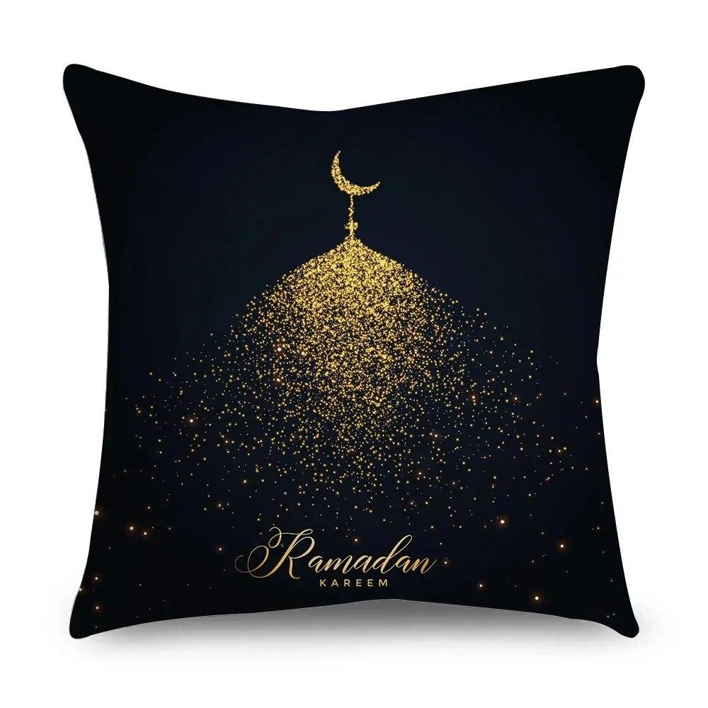 Ramadhan Kissenbezug Islamisches Eid Mubarak Schwarz Gold Kissenbezug Heimdeko Sofa Dekokissenbezug 45cm*45cm