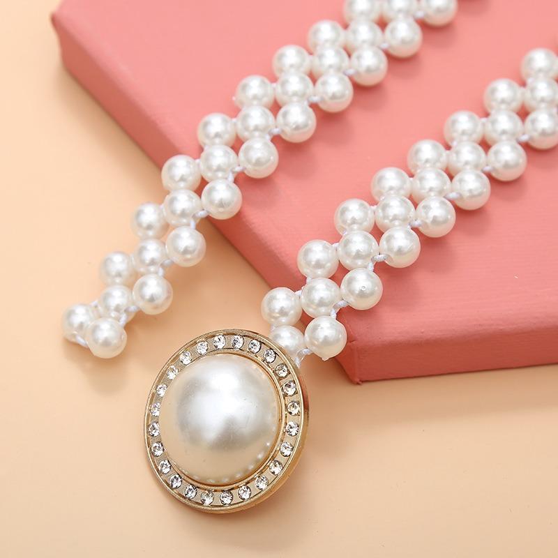 Mei Women's Pearl Waist Chain - Perfect for Dresses, Summer Casual Style, Rhinestone Embellished, Elastic Waistband