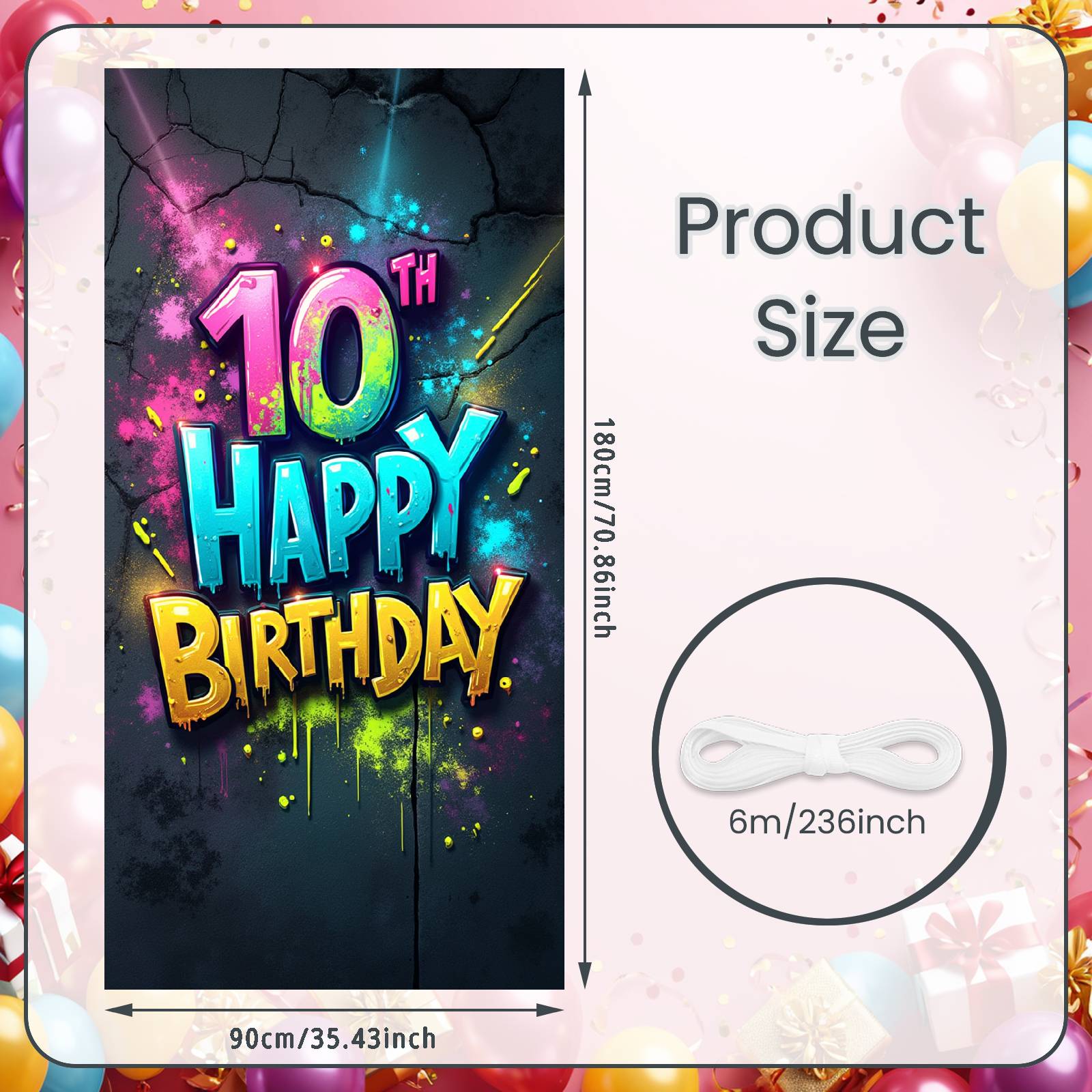 

10th Birthday Backdrop Metallic Shine Font Birthday Celebration Banner Birthday Display Graffiti