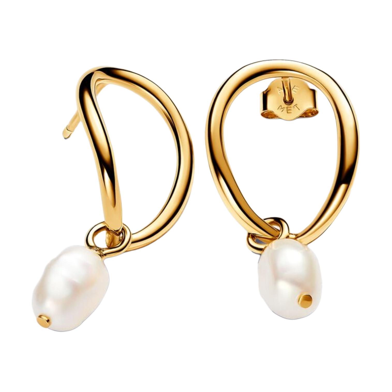 Pandora Oval Pearl Pendant Earrings Women earrings Gold 263281C01 Box